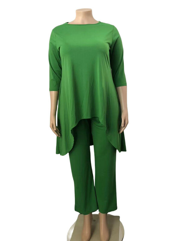 WMstar ชุดกางเกงขนาดใหญ่พิเศษสำหรับผู้หญิงชุดเสื้อผ้า2ชิ้นแบบลำลองสำหรับฤดูใบไม้ร่วงชุดจับคู่สีล้วนแบบใหม่ XL-5XL