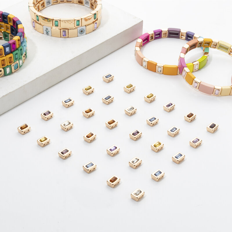 Cuentas rectangulares de diamantes con incrustaciones de Color dorado para la fabricación de joyas, abalorios de circón de colores, pulseras, accesorios, 20 piezas, 6x8mm