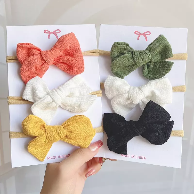3Pcs/Set Hair Accessories For Baby Girl Solid Color Cotton Nylon Newborn Turban Hair Band Children Bows Headband Headwear Baby