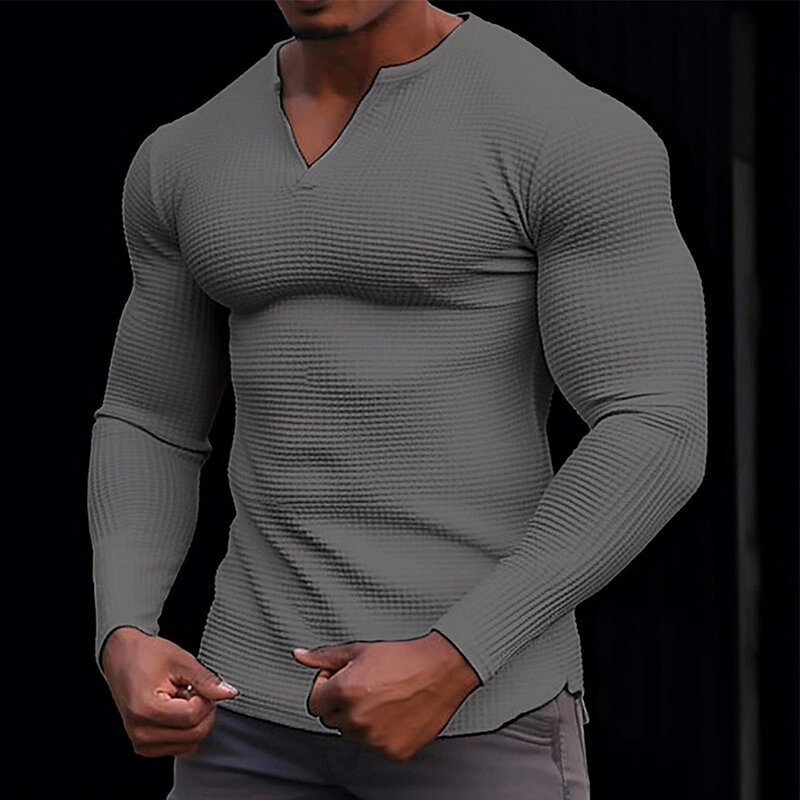 Kaus lengan panjang untuk pria, t-shirt Pullover Vintage ramping kasual olahraga Solid dingin modis
