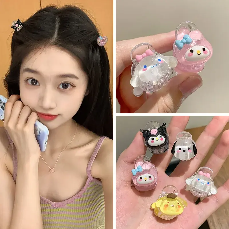 Anime Kawaii Sanrio HelloKitty Hairpin Girl Children Cute Kuromi Cinnamoroll MyMelody Acrylic Mini Grip Hair Ring Gift Wholesale