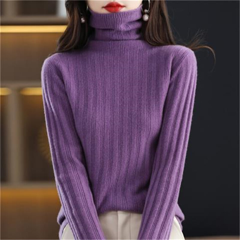 Suéter de punto básico de cuello alto coreano para mujer, Tops de manga larga, suéteres sólidos gruesos, ropa femenina cálida, Invierno