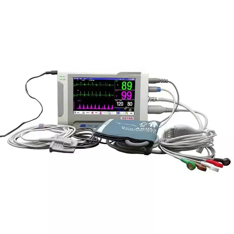 7 inch screen human/Vet use portable 6-parameter monitor ECG/NIBP/PR/SPO2/RESP/TEMP patient monitor vital signs monitor
