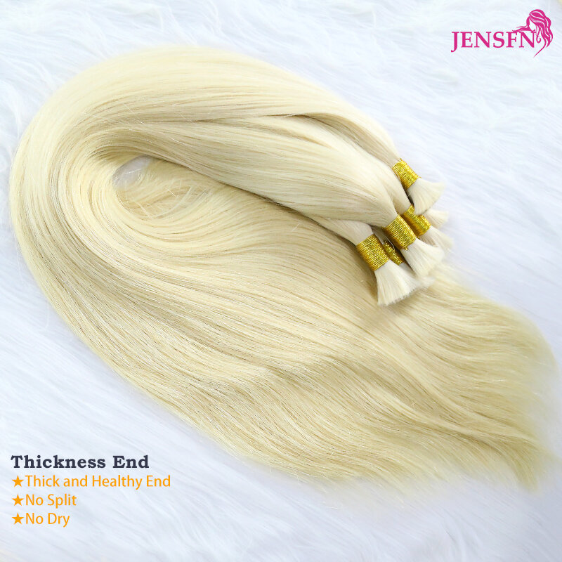 JENSFN-Extensões de cabelo a granel, cabelo humano reto, cabelo natural real, loiro marrom, suprimentos do salão de beleza, 16 "-26", 50g/Strand, #613, 60