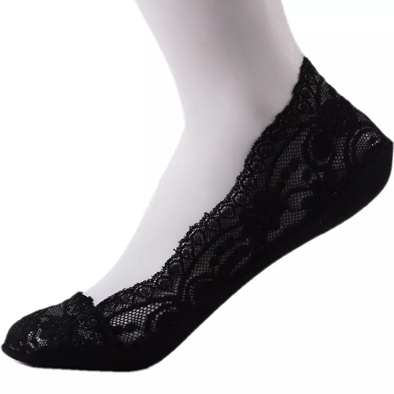 5 Pairs Summer women girl Silica Gel Lace Boat Socks Invisible Cotton Sole Non-slip Antiskid Slippers Anti-Slip Short Sock