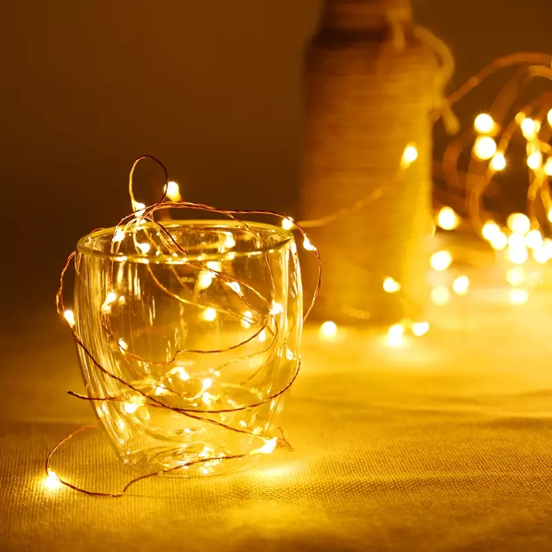 銅線LEDライトガーランド,50個,電池式,妖精,クリスマス,屋外,庭,パーティー,寝室の装飾用