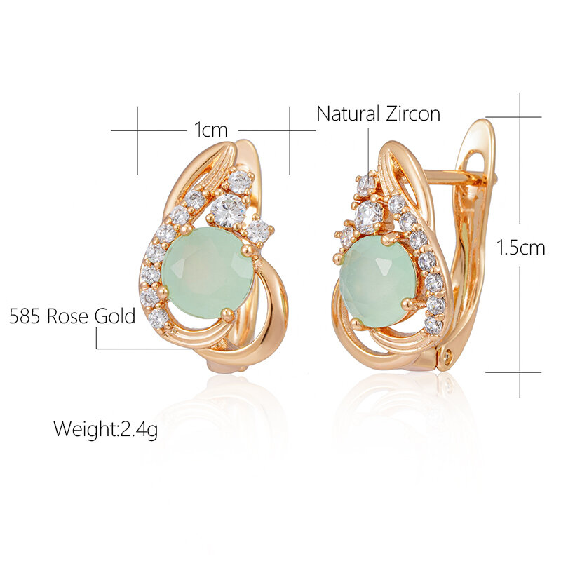 SYOUJYO Emerald Green Piercing Earrings For Women Natural Zircon Full Paved Fine Jewelry 585 Gold Color