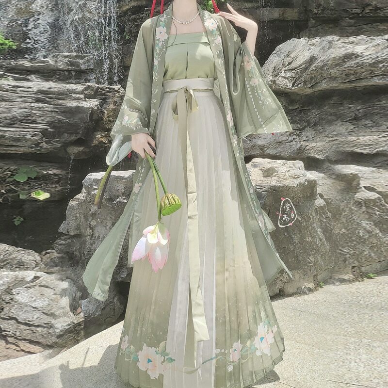 モダンな伝統的なハ漢服セットグリーンドレス中国風フェアリーフォークスーツ中国の甘い新鮮な緑