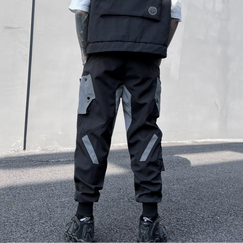 2024 Autumn Men Reflective Patchwork Tactical Cargo Pants Y2K High Street Multi-pocket Techwear Style Pants pantalones шорты