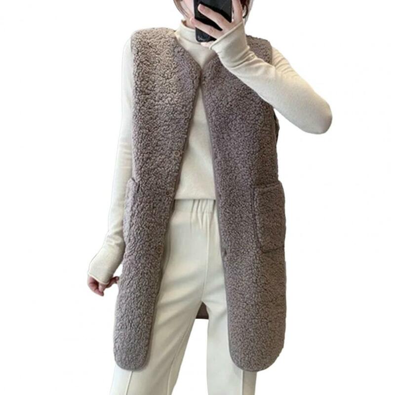Chaleco elegante informal para mujer, abrigo sin mangas con cuello en V, bolsillo con botones, chaqueta de invierno