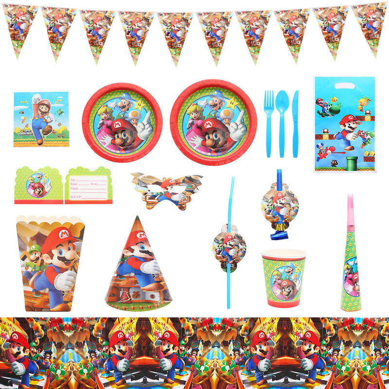 子供、パーティーアクセサリー、ゲーム、アニメのフィギュア、プレート、カップ、食器、誕生日、男の子、女の子、パーティーのためのスーパーマリオの装飾