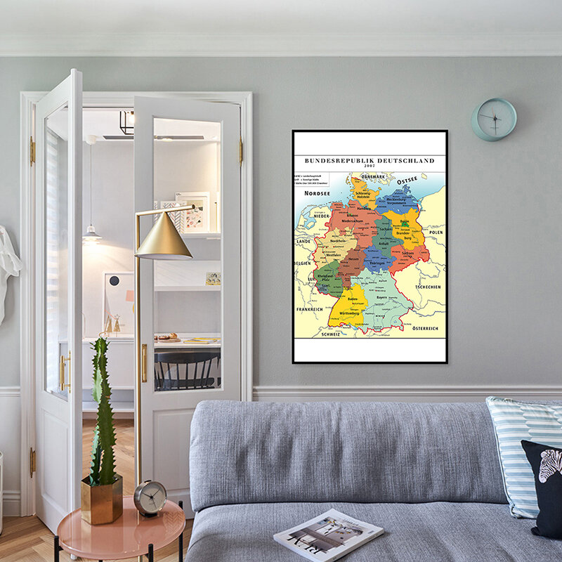El mapa de Alemania de 60*90cm mapa en alemán pared lienzo decorativo pintura para sala de estar decoración del hogar