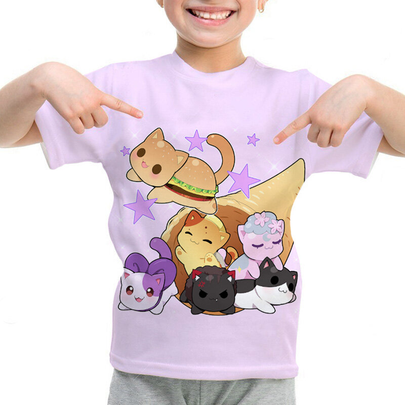 Aphmau 귀여운 소녀 티셔츠, 소년 의류, 여름 반팔, 소녀 상의, 어린이 의류, 십대 애니메이션 티셔츠