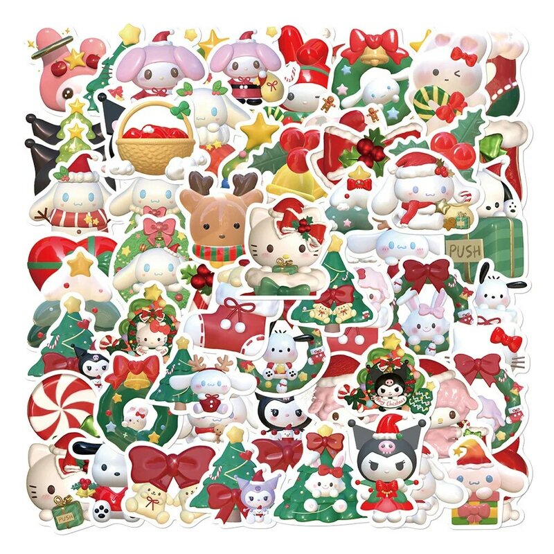 Autocollants drôles et mignons d'anime de dessin animé de Sanurgente de Noël, décalcomanie de Hello Kitty Kuromi, autocollant de réfrigérateur, autocollant de mur d'ordinateur portable, Kawaii, 10 PCs, 30 PCs, 63PCs