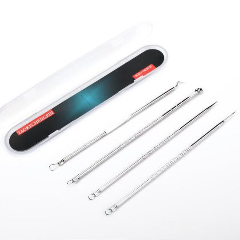 4pcs Stainless Steel Acne Removal Needles Pimple Blackhead Remover Tools Spoon Face Skin Care Tools Needles Facial Pore Cleaner