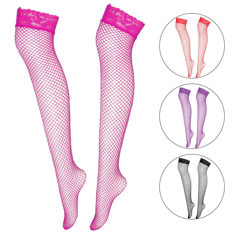 Meias arrastão sexy para mulheres, malha transparente fina, meias altas para coxa, elasticidade sobre o joelho meia de nylon, 6 cores, verão