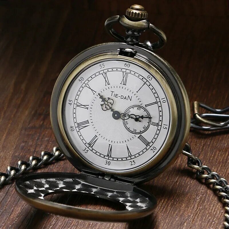 Unikalny zegarek mały z drugiej ręki Retro kwarcowy ruch zegarek kieszonkowy dla mężczyzn kobiet Fob łańcuszek z wisiorem kolekcjonerskie zegarki