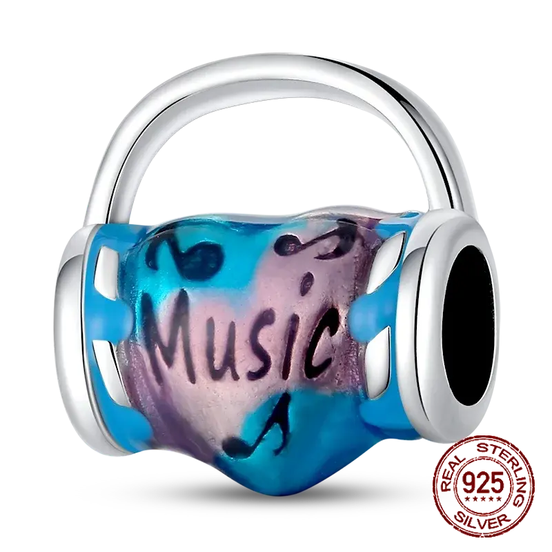 Pulsera de plata de ley 925 para mujer, abalorios de la serie de auriculares de música, compatible con Pandora 925, cuentas originales, fabricación de joyas, regalo