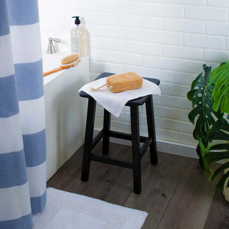 Better Homes & Gardens Square 18in. High Indoor Backless Bamboo Bathroom Vanity Stool, Black