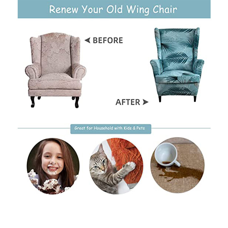 Meijuner – housse de chaise à oreilles imprimée, extensible, amovible, avec coussin de siège, 2 pièces