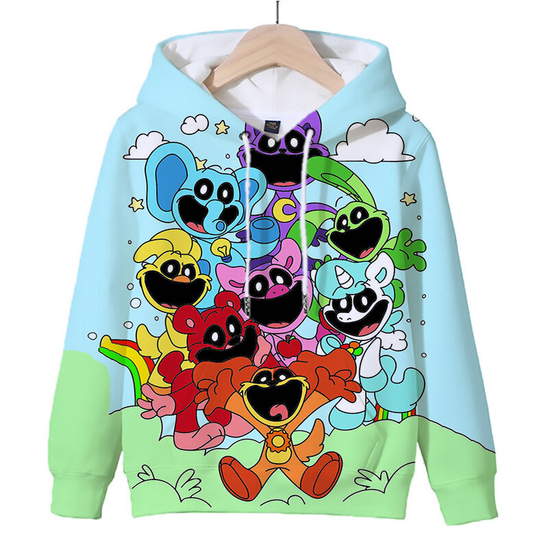 Game Smiling Critters Print Hoodies Funny Cartoon Long Sleeve Sweatshirts Kids Pullover Tops Autumn Children Clothes Sudadera