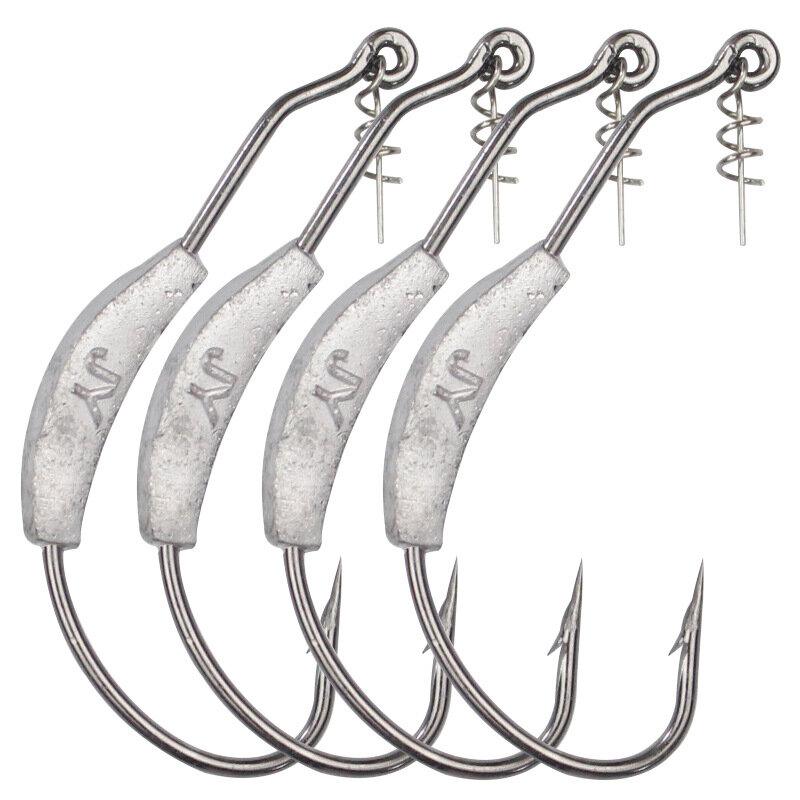 5pcs lead jig head fish hook with Spring Twist Lock  Soft Worm Lure Bass Barbed Carp Crank Fishing Hook for Texas Rigs Fishing
