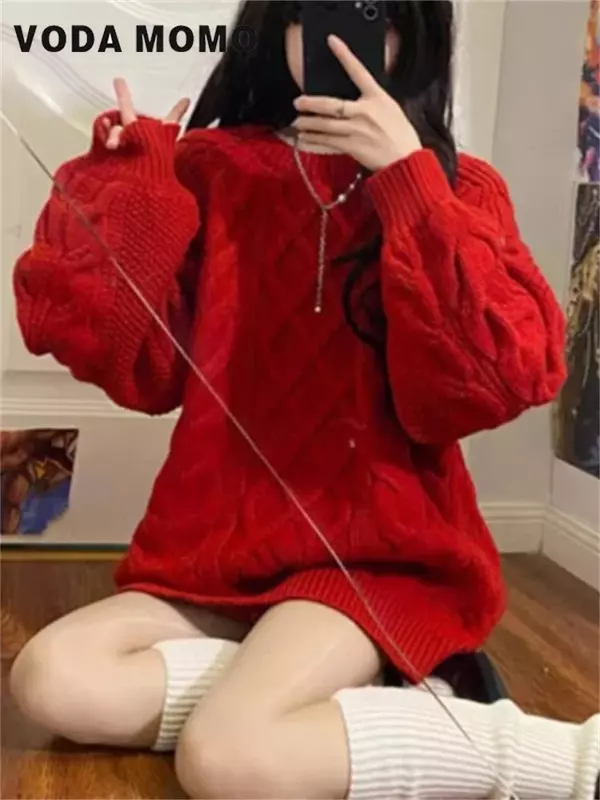 Sweter wanita desain kasual Korea musim gugur musim dingin, Sweter pullover wanita modis manis gaya Jepang nyaman netral Retro untuk wanita