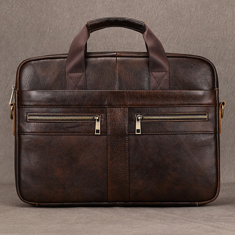 Maleta de couro estilo vintage para homens, bolsa designer de luxo, bolsas de negócios, bolsa mensageiro portátil, 15,6"