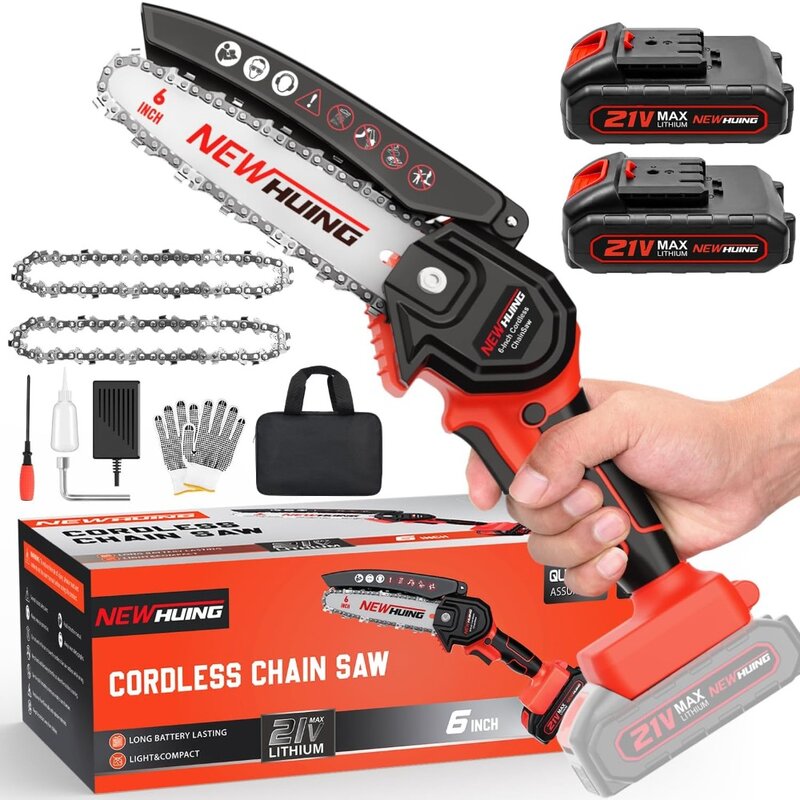 Mini Cordless Chainsaw Kit, Upgraded 6" One-Hand Handheld Electric Portable Chainsaw, 21V Rechargeable Battery Operated