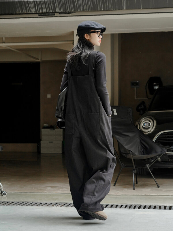Enjoyce Winter Frauen neue japanische y2k Casual Profil Reiß verschluss Riemen Hosen Overalls weites Bein Overalls Streetwear Harajuku