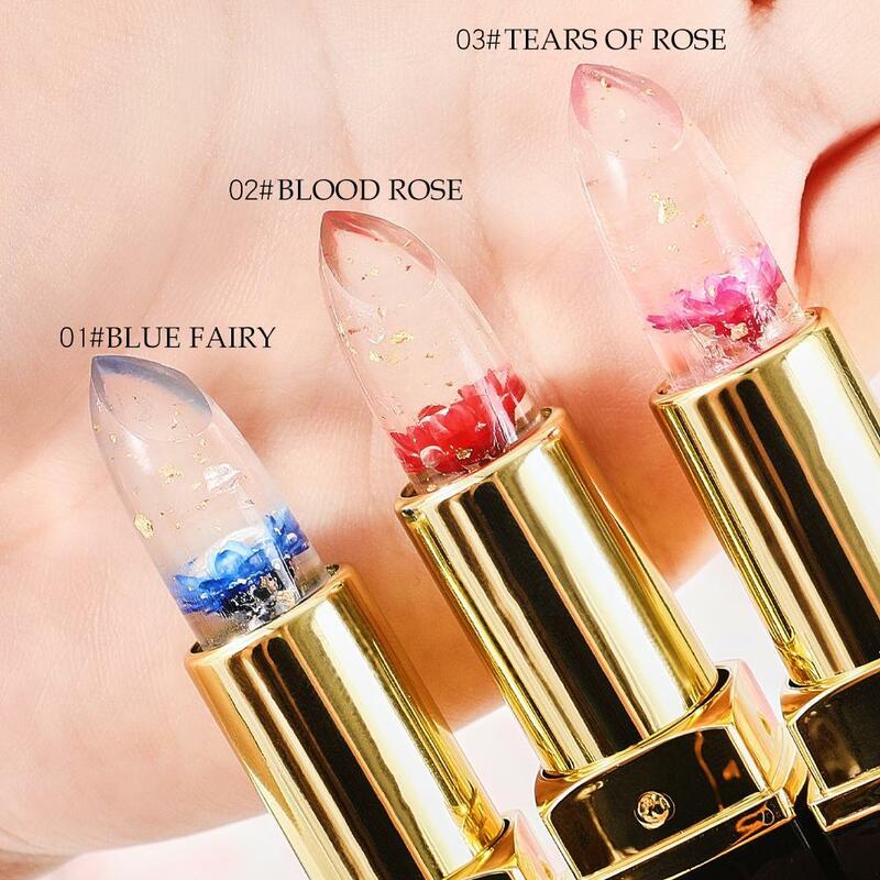 3 Colors Flower Transparent Lipstick Jelly Lip Balm Lipstick Changing Drying Care Beauty Color Anti Lips Moisturizer Temper V6Y4
