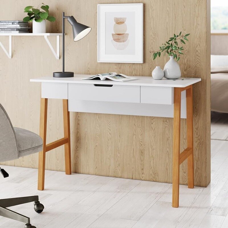 Nathan James Jacklyn-escritorio moderno para oficina en casa, Blanco/marrón