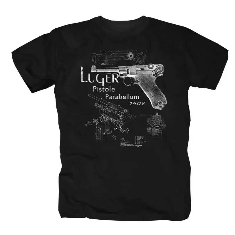 Vintage Luger Pistole 08 Pistol Wehrmacht Weapons T-Shirt 100% Cotton O-Neck Summer Short Sleeve Casual Mens T-shirt Size S-3XL