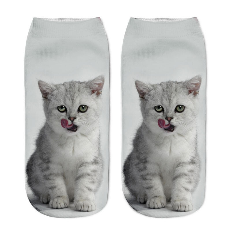ใหม่3D พิมพ์ตลกแมวการ์ตูนน่ารัก Unisex สีสันสดใสหลายแมว Happy ถุงเท้าข้อเท้าต่ำสำหรับสตรี Dropship