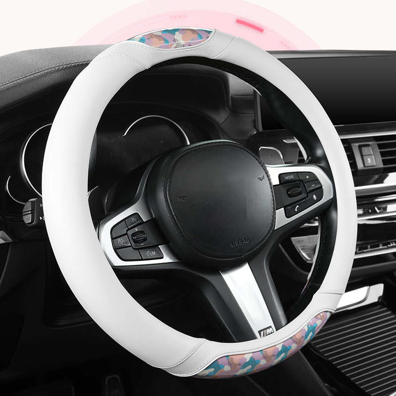 PKQ High-end Carbon Fibre Steering Wheel Cover for 14.5-15 inch Steering Wheel Real Leather Steering Wheel Cover for Men Women