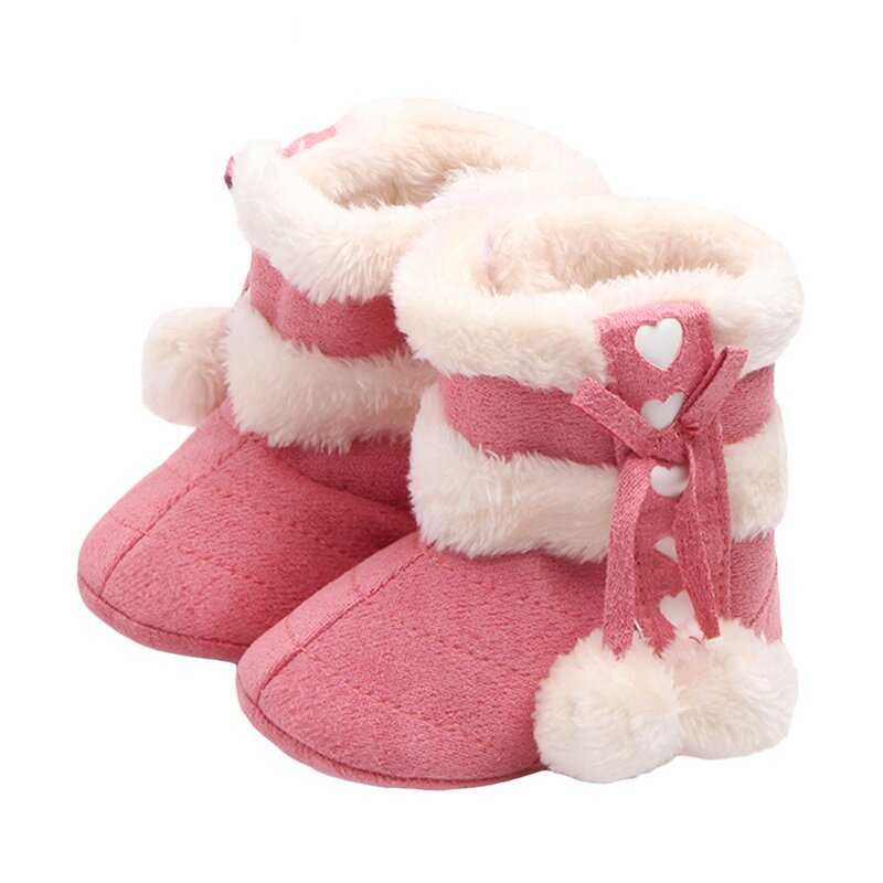 Newborn Baby Girls Winter Boots Soft Sole Anti-Slip Cute Bow Plush Pom Snow Warm Prewalker Infant Crib Footwear