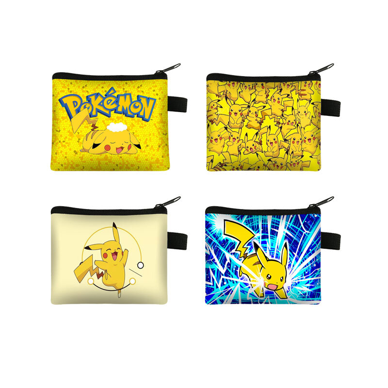 Pokémon Pikachu Carteira de desenhos animados para crianças, impressão bonita, porta-moedas portátil, pequena bolsa quadrada Anime, porta-cartão de armazenamento