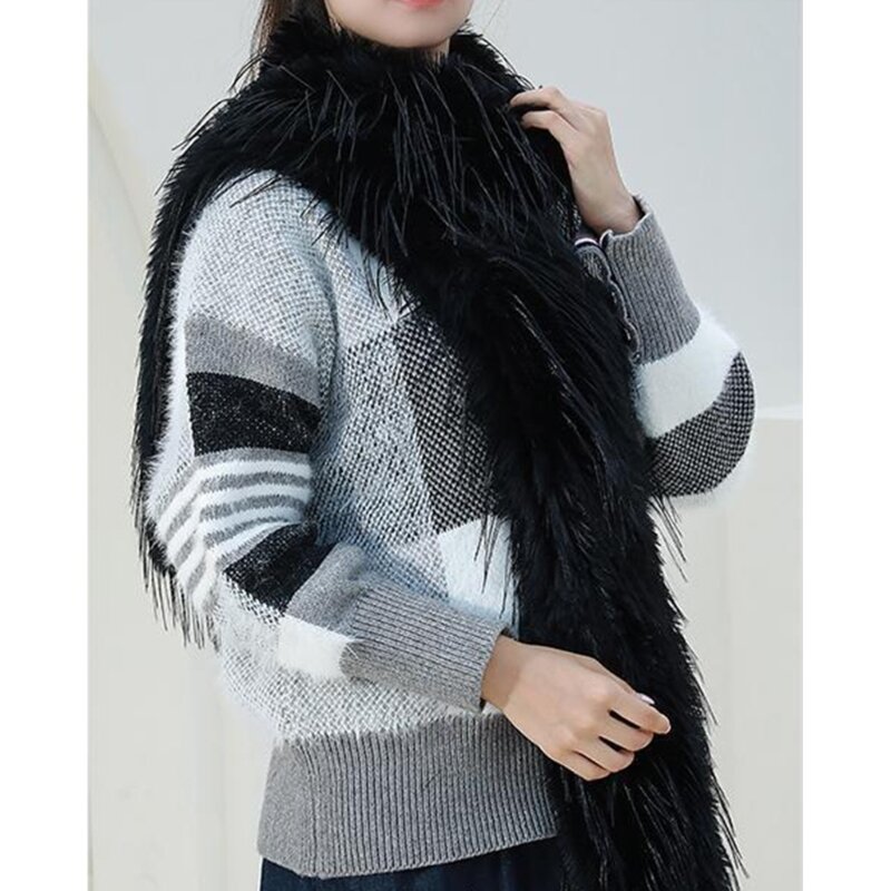 Femmes Long châle hiver chaud fourrure peluche longue écharpe Vintage couleur unie floue foulards cou chaud pour