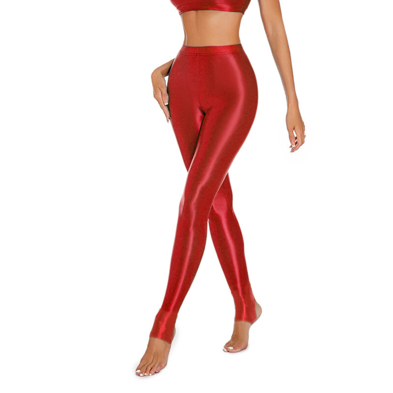 Leggings brillantes de cintura alta para mujer, pantalones ajustados elásticos para entrenamiento de Yoga y baile, disponibles en varios colores