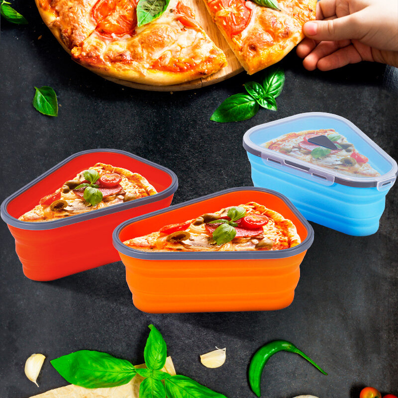 Food Grade Silicone Folding Pizza Box Reusable Triangle For Pizza Packing Box Take Away Box