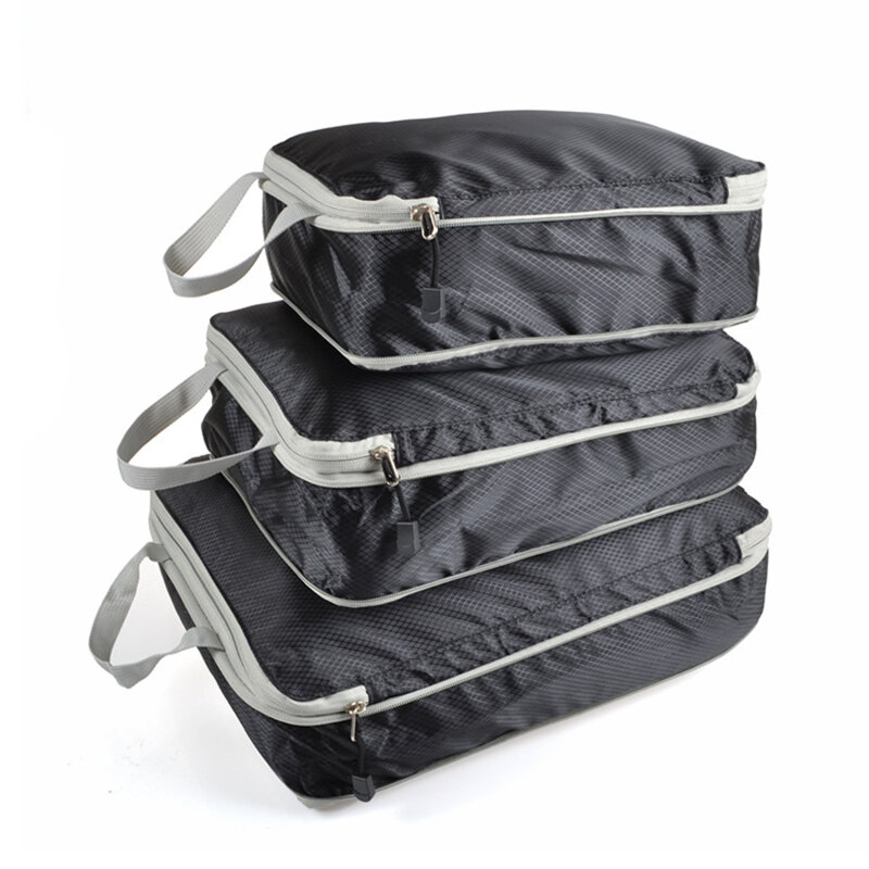 3 Pcs/Set Compressible Packing Travel Storage Bag Waterproof Suitcase Nylon And Grid Portable With Handbag Luggage Organizer
