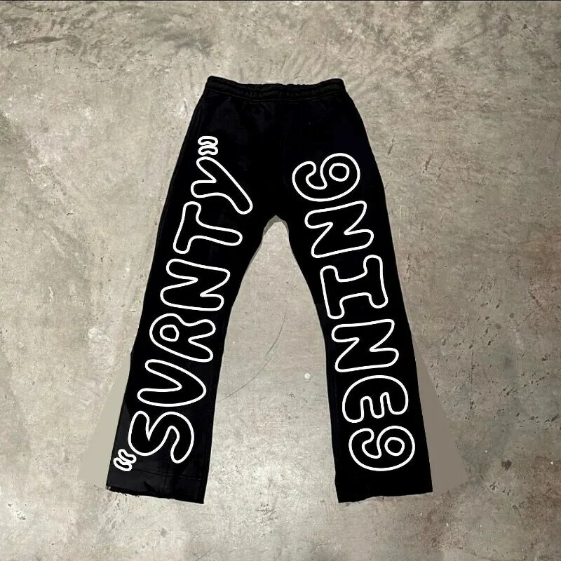 Pantalones de chándal de cintura alta con estampado de letras góticas para mujer, moda americana, Y2K, calle, hip-hop, Harajuku, sueltos, informales, versátiles