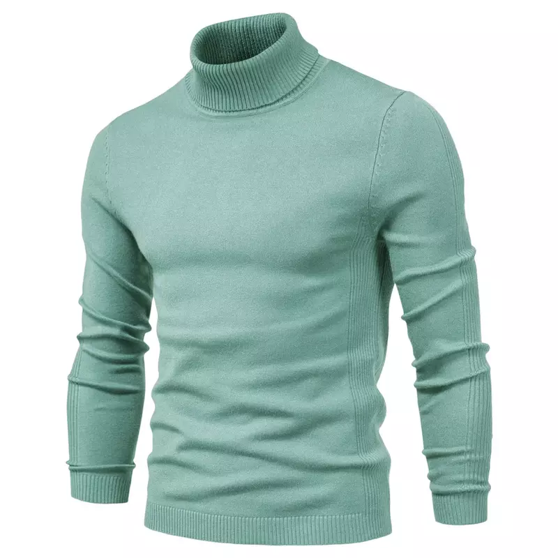 メンズ単色ハイカラーニットセーター、ウォームプルオーバー、カジュアルシャツ、新品、秋冬