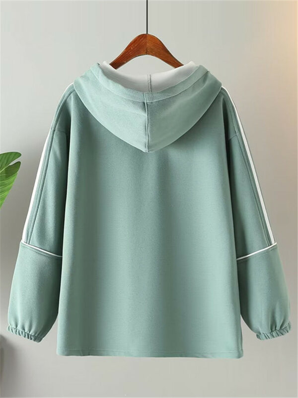 Plus Size Women's Spring And Autumn Loose Hooded Sweatshirt Long Sleeve Casual Jacket Athleisure Jacket In Cotton Fleece Hoodie