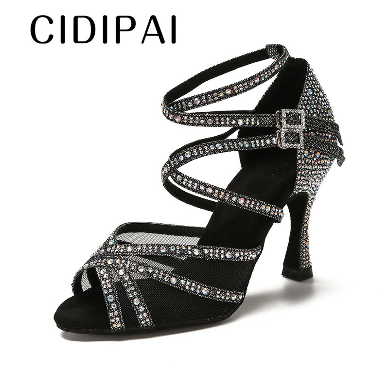 CIDIPAI-zapatos de baile latino para mujer, sandalias de satén de seda, zapatos de baile de salón, zapatos de boda con diamantes de imitación de fondo suave