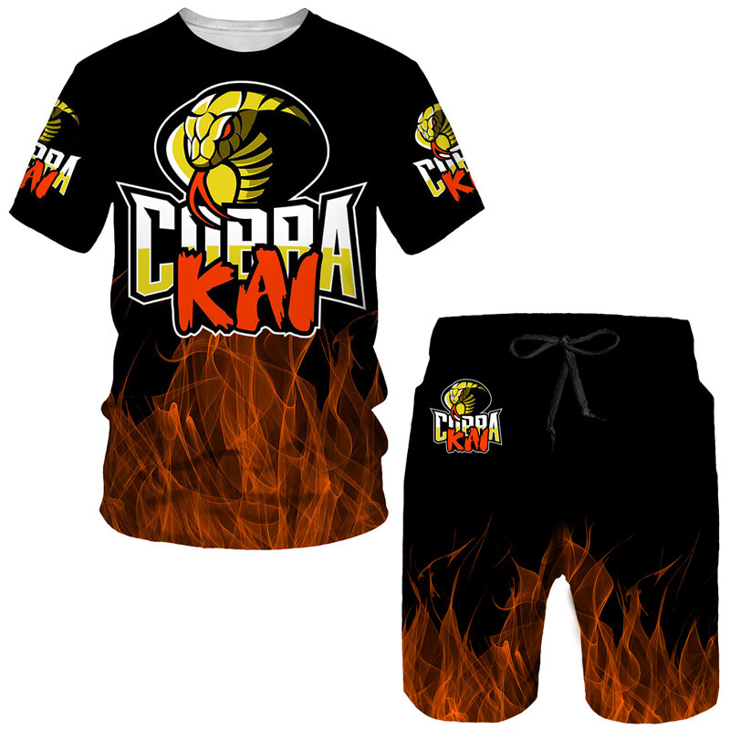 Camiseta 3D Cobra estampada masculina, conjuntos de manga curta, tops com o pescoço, shorts casuais, esportes ao ar livre, moda verão, venda quente, terno 2 peças