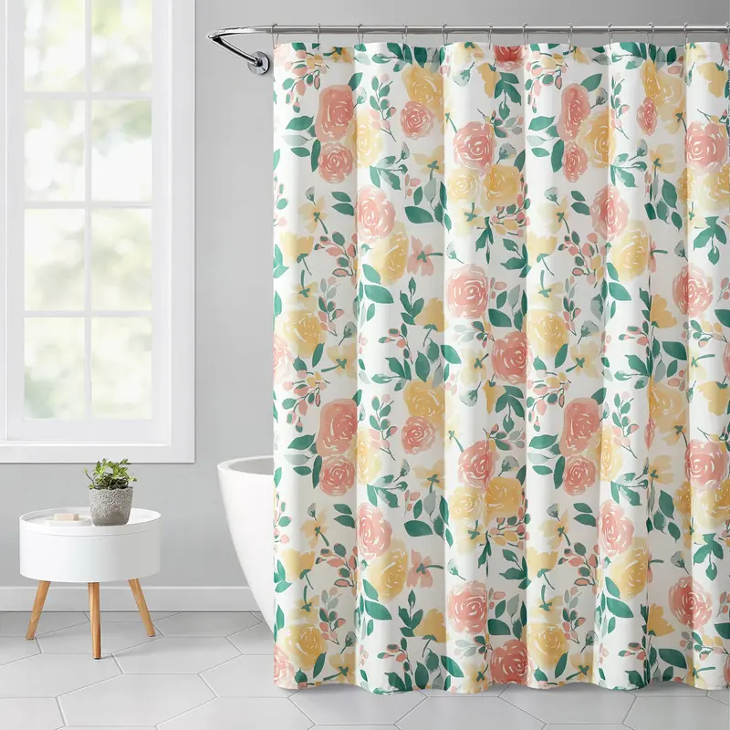 Mainstenci- Rideaux de douche en polyester à fleurs florales, 72 po x 72 po, rose