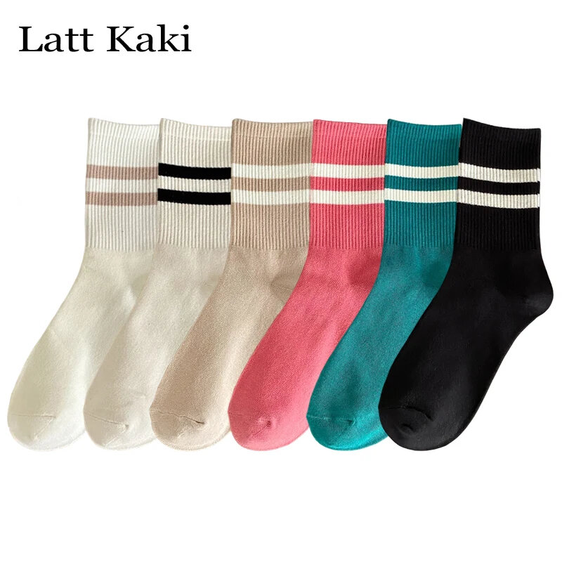 6 Pairs/Lot Women Socks Japanese Multipack Novelty Candy Color Cotton Sports Crew Socks Girl Preppy Style Striped Socks Casual
