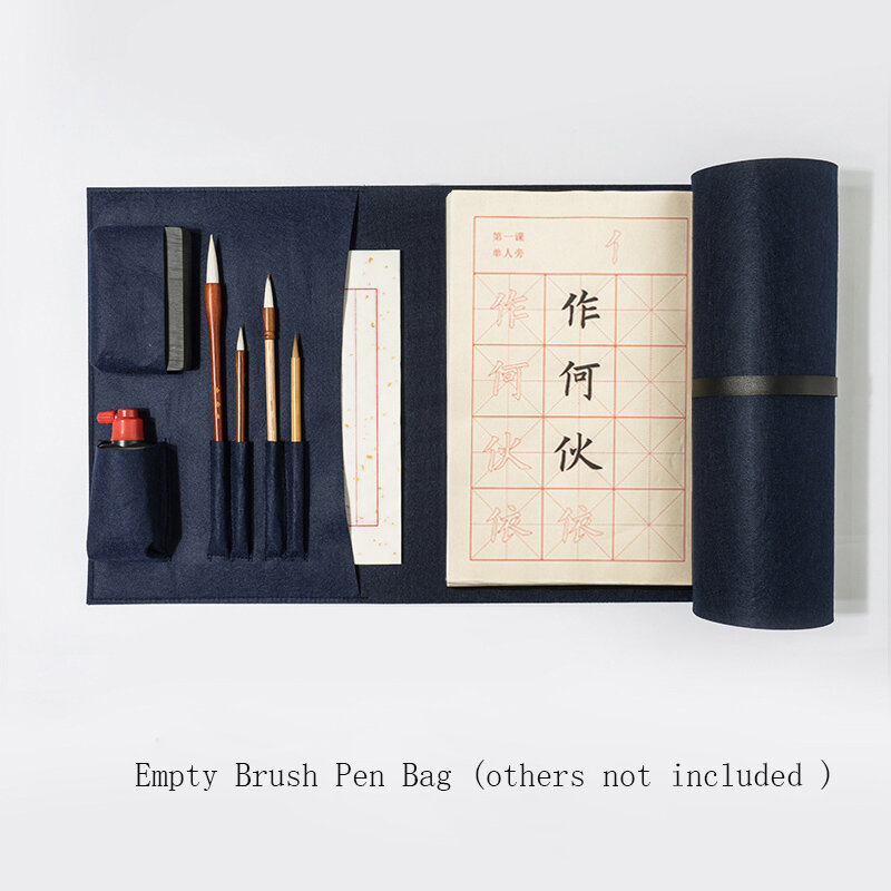 Tempat pensil pena kuas lembut portabel multifungsi, tempat penyimpanan pena cat air bergulir kuas kaligrafi Tiongkok