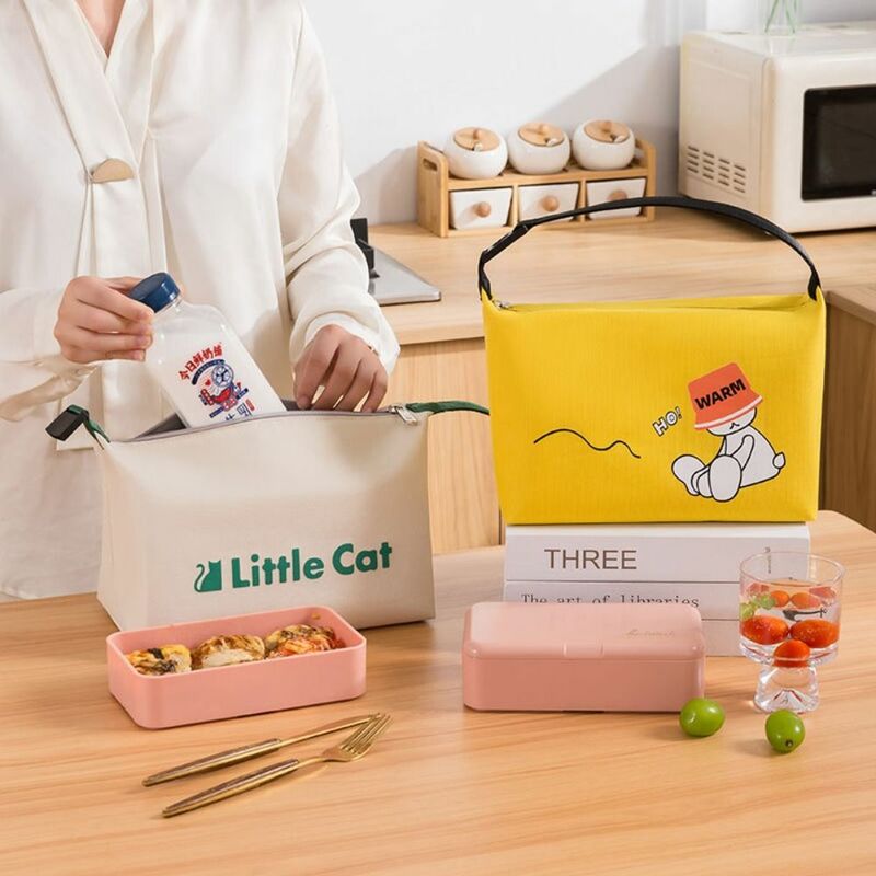 Bolsa de almuerzo impermeable con cremallera, bolsas de mano para comida, comida de gato, bolsa térmica cálida, bolsa enfriadora, bolsa de almuerzo de animales de dibujos animados, bolsa de viaje